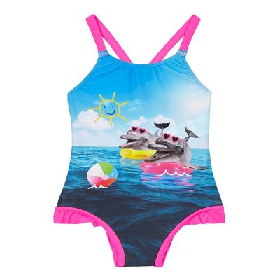 bluezoo Girls' pink happy dolphin swimsuit